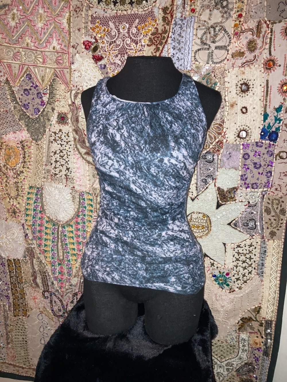 Calvin Klein Black & White Marble-Print Tank Top
